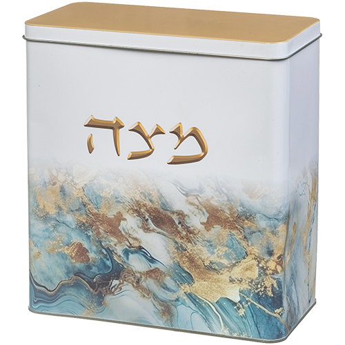 קופסת פח למצות מהודרת שיש כחול זהב 20.5X19 ס