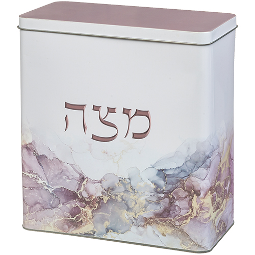 קופסת פח למצות מהודרת שיש סגול ורוד 20.5X19 ס